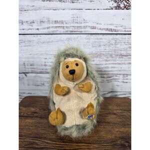 Ganz Plush Hedgehog Stuffed Animal Gray Brown Fluffy Faux 10" Soft Toy